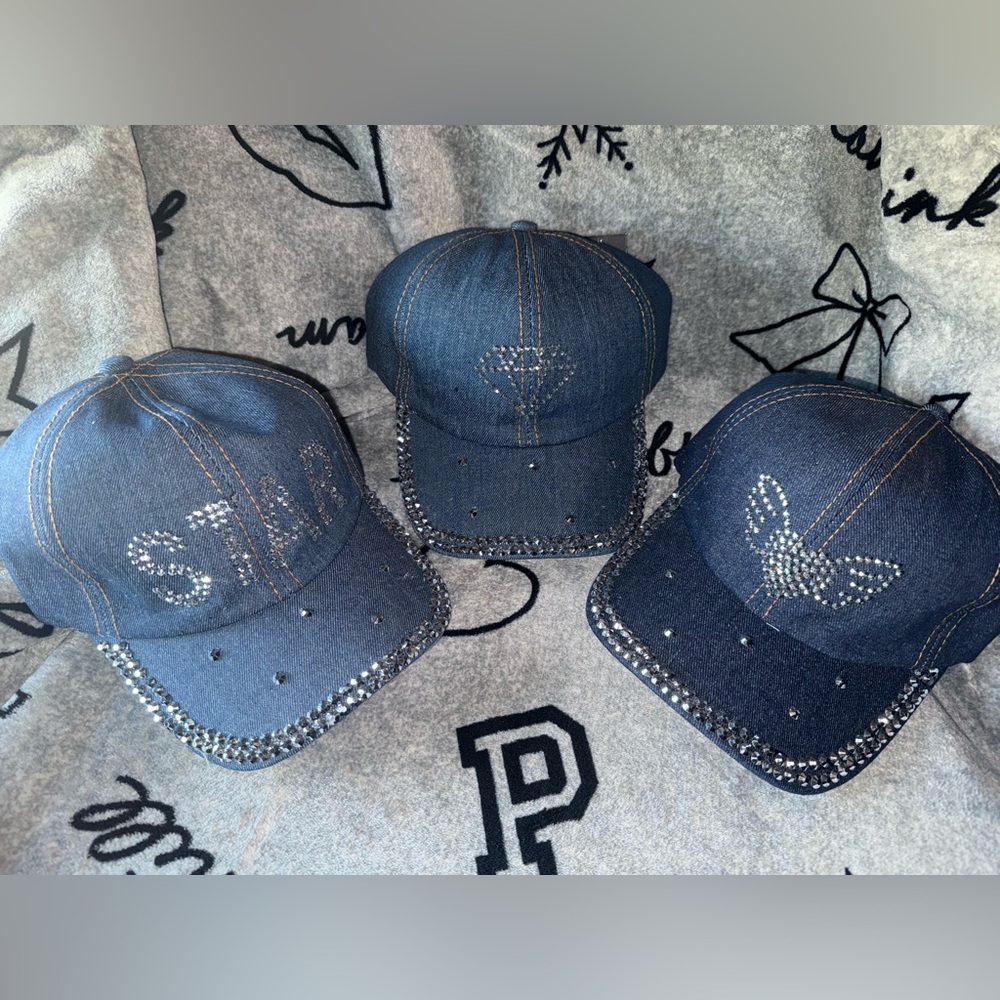 Embellished Denim Baseball Caps with Rhinestones- Your Choice NWT